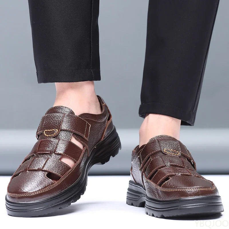 2025 Summer New Men's Shoes Casual men sandals Breathable genuine leather toe shoes Male Hollow out comfortable Sandals Homme