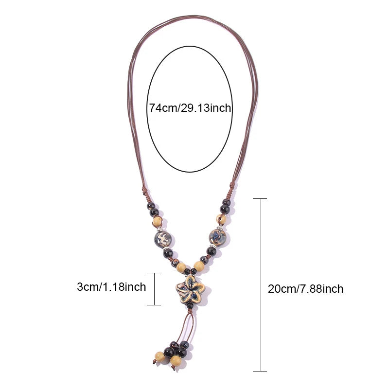 Women's New Necklace Ethnic Handmade Pendant Boho Ceramic Chain Tassel Necklace Jewelry Jewelry Dropshipping