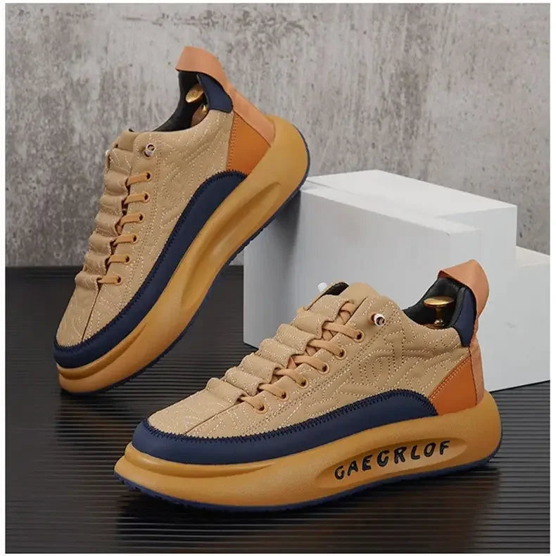 Men's Low Top Leather Sneakers - Fashionable Running & Casual Lace - Up Shoes
