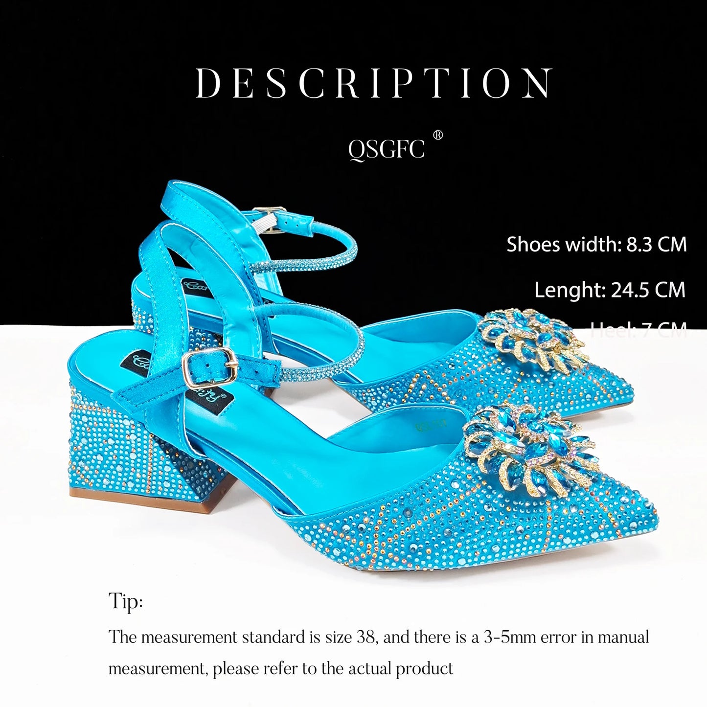 QueenaYan African Ladies Elegant Pointed Toe Shoes with shiny Metal Stand Bag Women Party Shoes or Commuting Shoes and Bag Set