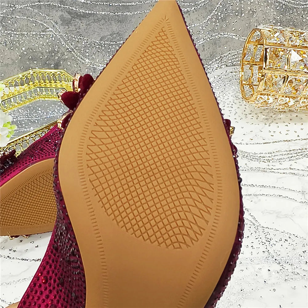 Popularity Pointed Toe High Heels Shoes and Bags Set With Rhinestone for Women Wedding Party Elegant Luxury Fashion