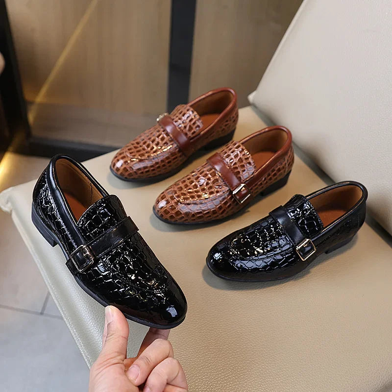 Kids Leather Shoe for Catwalk Fashion Boys Black Flats Pointed-toe Versatile School Uniform Children Performance Low-heels Shoes