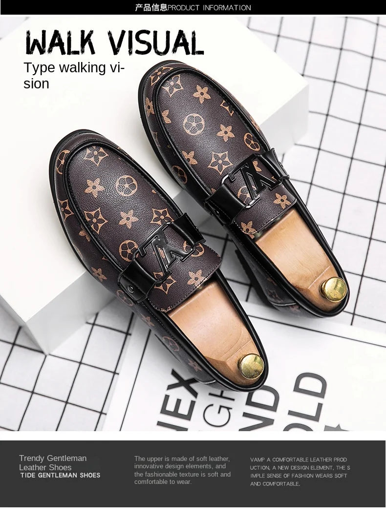 2025 New Genuine Leather Beanie Shoes Men's Casual Shoes Korean Style Trendy Lazy Shoes Light Luxury Personalized Big Brand Shoe