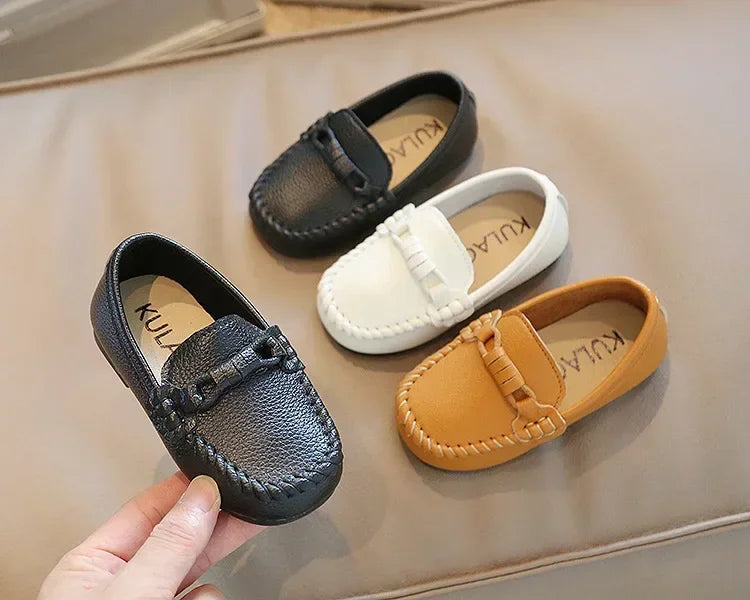 Boys Leather Shoes Black White for School Party Wedding Kids Formal Flats Loafers Slip-on Soft Loafers Children Moccasins 21-30