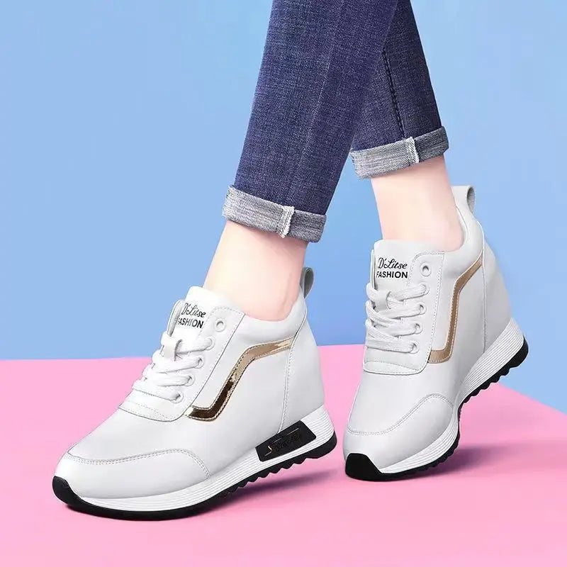 Hot Sale Hidden Heel Women's Shoes Casual Fashion High Quality 2025 New Leather Korean Version Thick Bottom Women Sports Shoes