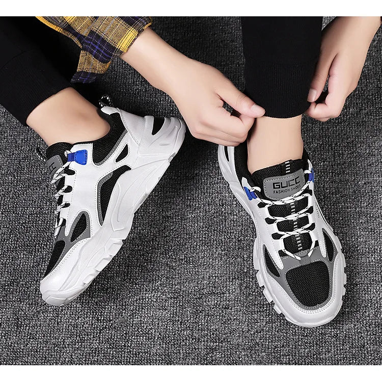 Summer 2025 New Men's Woven Mesh Running Shoes Breathable Elevated Chunky Sneakers Fashionable Korean Style Trendy