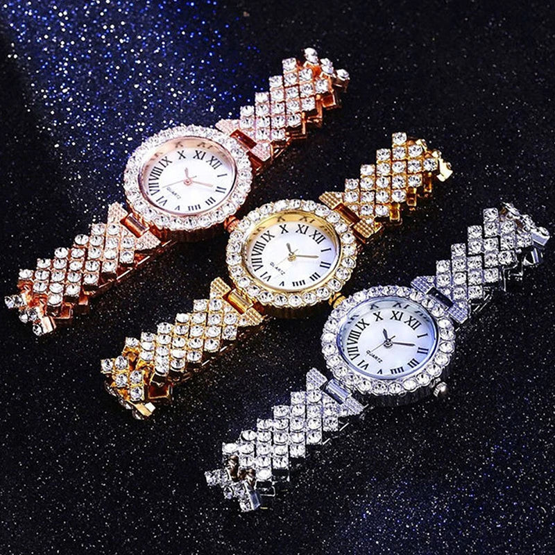 Women's Fashion Quartz Watch Full Diamond Steel Band Water Diamond Full Sky Star Roman Pattern Bracelet Reloj Girl UTHAI H11