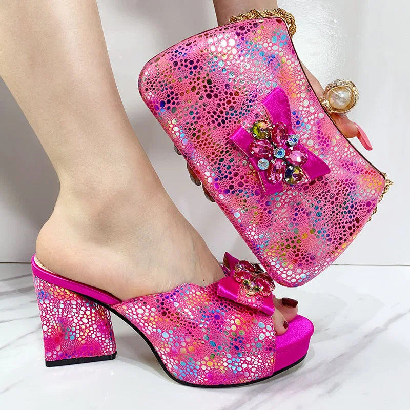 Brand New Women's Shoes High Heel Sandals Fashion Casual Shoes Hot Sale Ltalian Style Slingback African Ladies Sandals And Bags