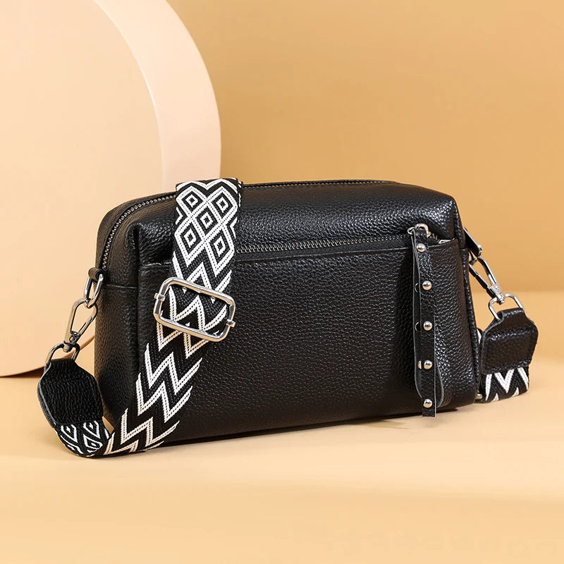 100% Cowhide 3 Layers Crossbody Shoulder Bag Luxury Genuine Leather Messenger Bag Fashion Daily Use For Women Wallet HandBag