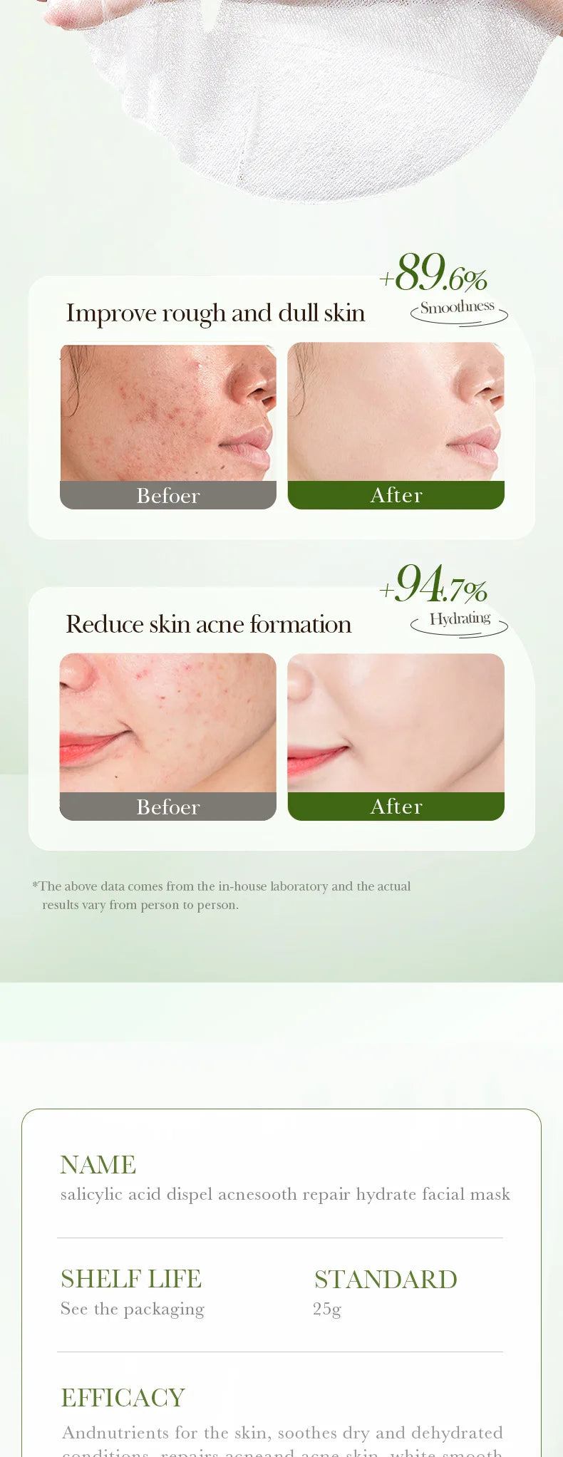 5/10pcs SADOER Salicylic Acid Face Mask Moisturizing Nourishing Firming Hydrating Facial Masks Face Sheet Mask Skin Care