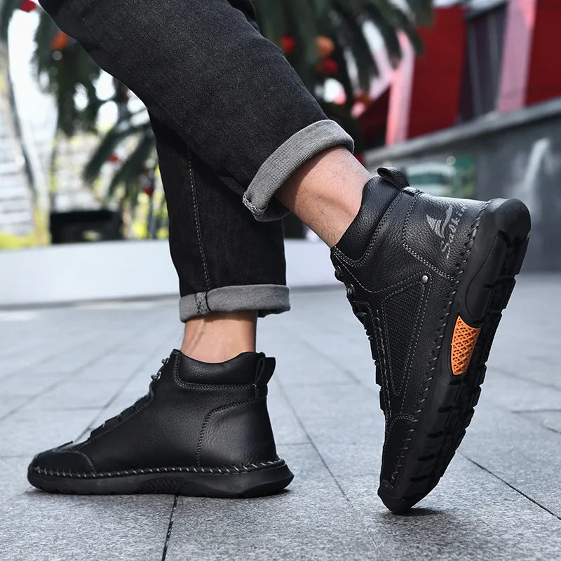 New 2025 Handmade Men Boots Design Sneakers Man Outdoor Casual Leather Men Shoes Ankle Boots Fall Breathable Hot Sale