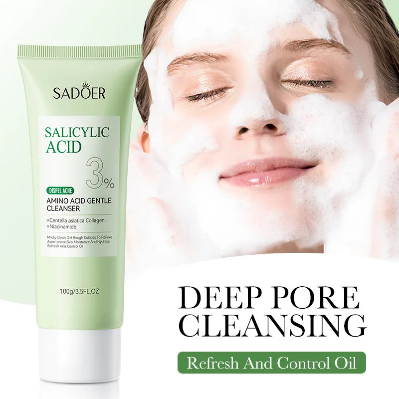 1/2pcs SADOER Salicylic Acid Facial Cleanser Face Wash Foam Face Cleanser Moisturizing Facial Cleansing Face Skin Care Products