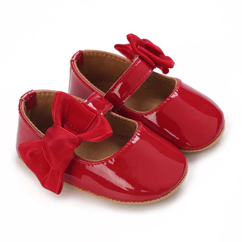 Spring and Autumn Girl Baby Shoes Classic Fashion Red Theme Cute Bow Princess Shoes Rubber Sole Anti slip Comfortable Walking Sh