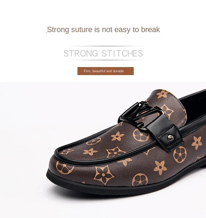 2025 New Genuine Leather Beanie Shoes Men's Casual Shoes Korean Style Trendy Lazy Shoes Light Luxury Personalized Big Brand Shoe