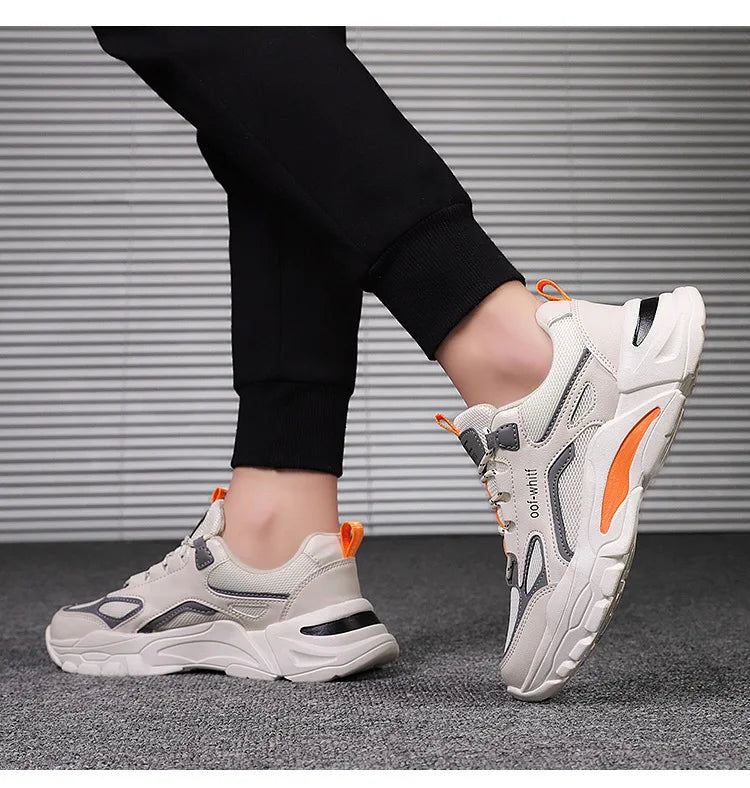 Summer 2025 New Men's Woven Mesh Running Shoes Breathable Elevated Chunky Sneakers Fashionable Korean Style Trendy