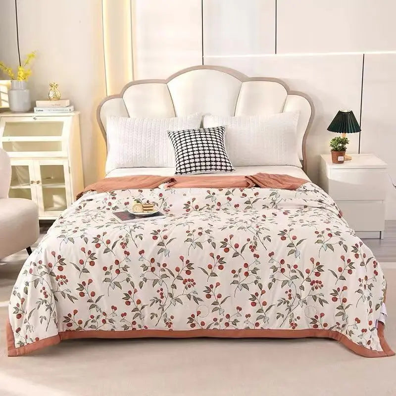 Cotton Air-Conditioning Quilt Cover for Children and Adults, Soft Flower, Double Printed, Washable Bed, Home Use, New,