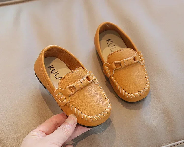 Boys Leather Shoes Black White for School Party Wedding Kids Formal Flats Loafers Slip-on Soft Loafers Children Moccasins 21-30