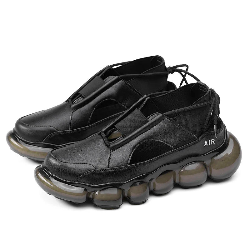 New popcorn cushioned soft sole coconut shoes low top casual sports shoes men's leather summer hollow fashion sandals
