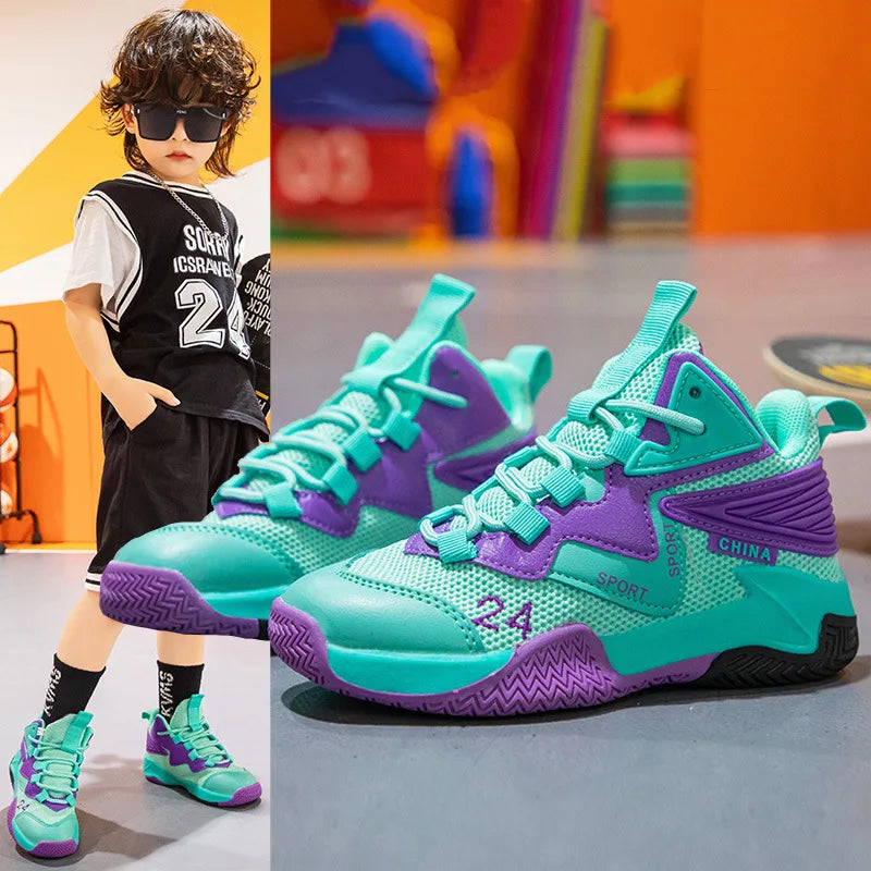 Boys' basketball shoes 2025new children'smeshbreathablesneakersboys' casual shoes, middle and big children's running shoes, tide