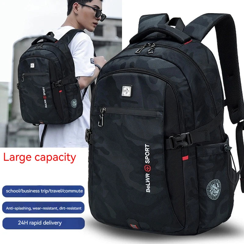 Backpack, male student backpack, computer bag, travel large capacity, thick, handsome, durable, dirt resistant