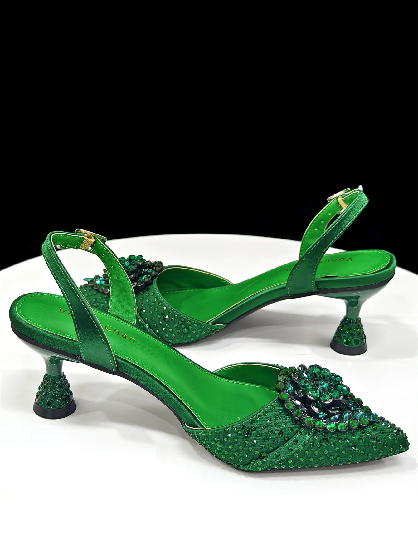 Pointed Toe High Heels Sandals for Women 2025 Elegant Blue Diamond Pumps Italian Shoes and Bags Matching Set