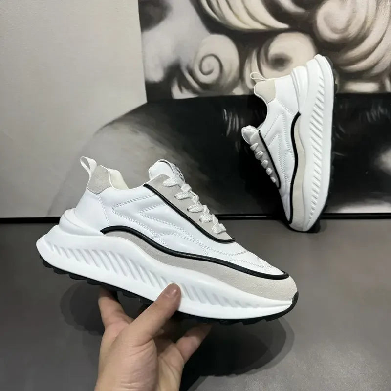 Chunky Sneakers Mens Designer Running Shoes Fashion Casual Microfiber Leather Upper Height Increased Flat Platform Sport Shoes