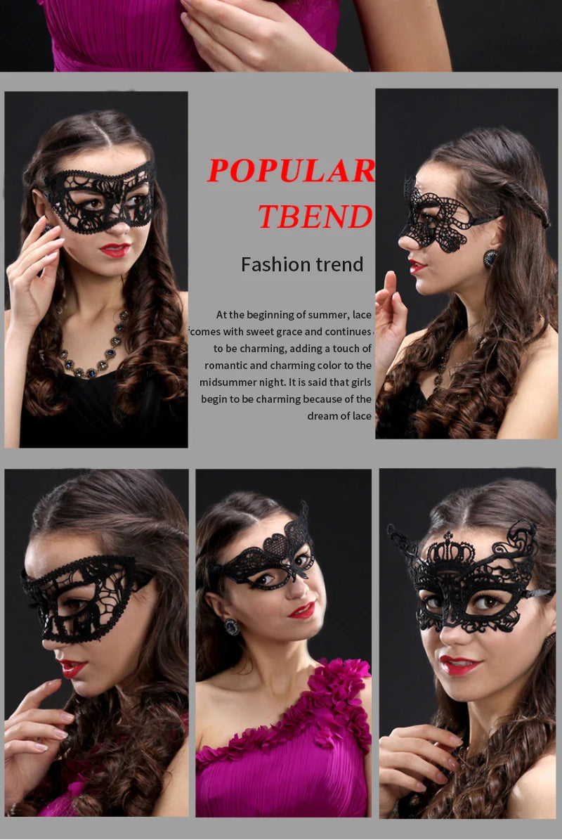 Women Carnival Mask Hollow Lace Masquerade Face Mask Princess Prom Party Props Black Eye Mask Halloween Costume for Women