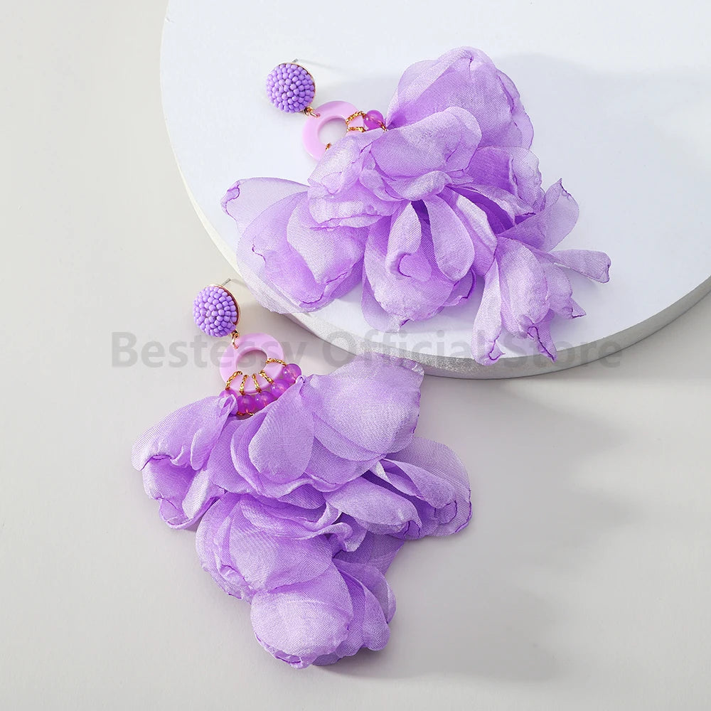 Boho Multicolor Cotton Flower Petal Dangle Earrings For Women Luxury Elegant Handmade Beaded Tassel Ear Pendant Fashion Jewelry