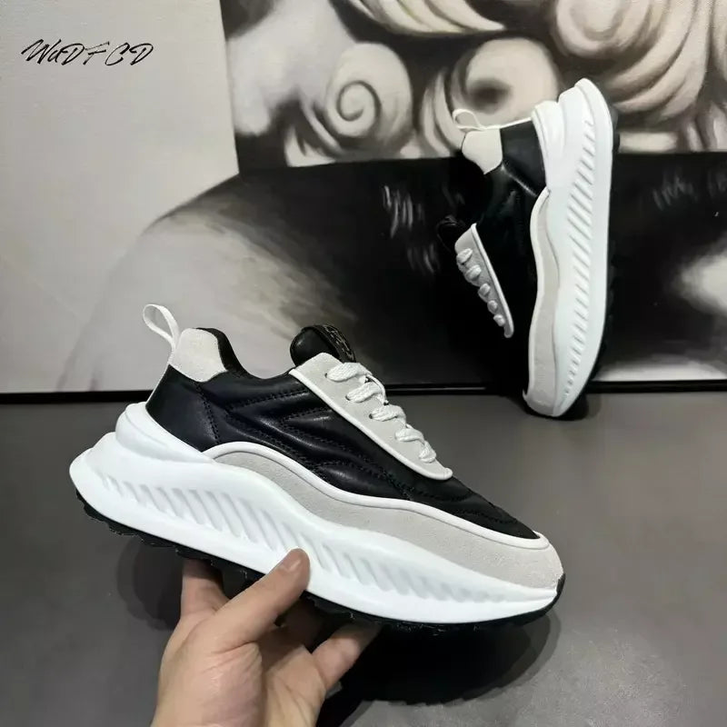 Chunky Sneakers Mens Designer Running Shoes Fashion Casual Microfiber Leather Upper Height Increased Flat Platform Sport Shoes