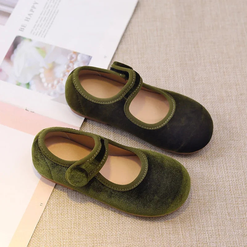 New 2025 Autumn Children Princess Shoes Girl's Ballet Flats Fashion Concise Style velvet Shallow Elegant All-match Kids Flats