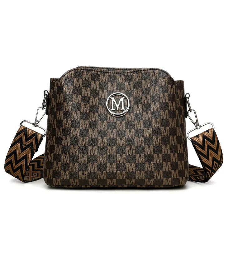 Synthetic Faux Leather Shoulder Bag For Women Retro Crossbody Bag with Golden "M" Monogram, Purse Work, Travel, Parties & Gifts