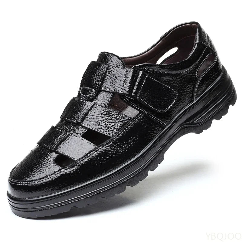 2025 Summer New Men's Shoes Casual men sandals Breathable genuine leather toe shoes Male Hollow out comfortable Sandals Homme