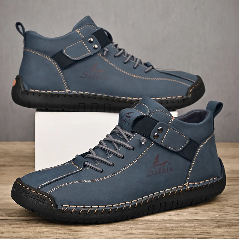 New 2025 Handmade Leather Casual Men Shoes Design Sneakers Man Breathable Leather Shoes Ankle Boots Outdoor Non Slip Walking