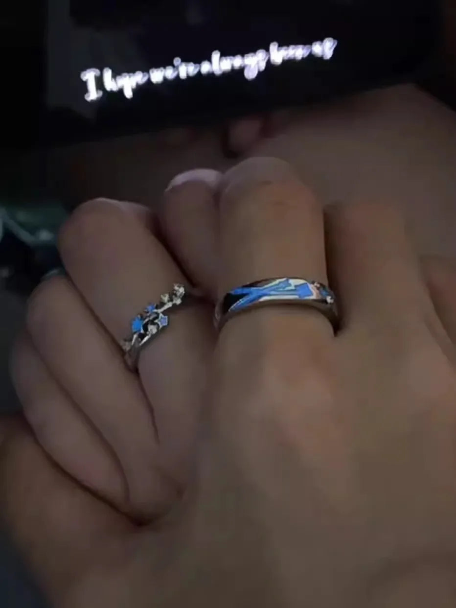 Sweet Couple Night Glowing Star Style Unique Design Premium Feel Adjustable Rings Simple Opening Luminous Lovers Exquisite Ring