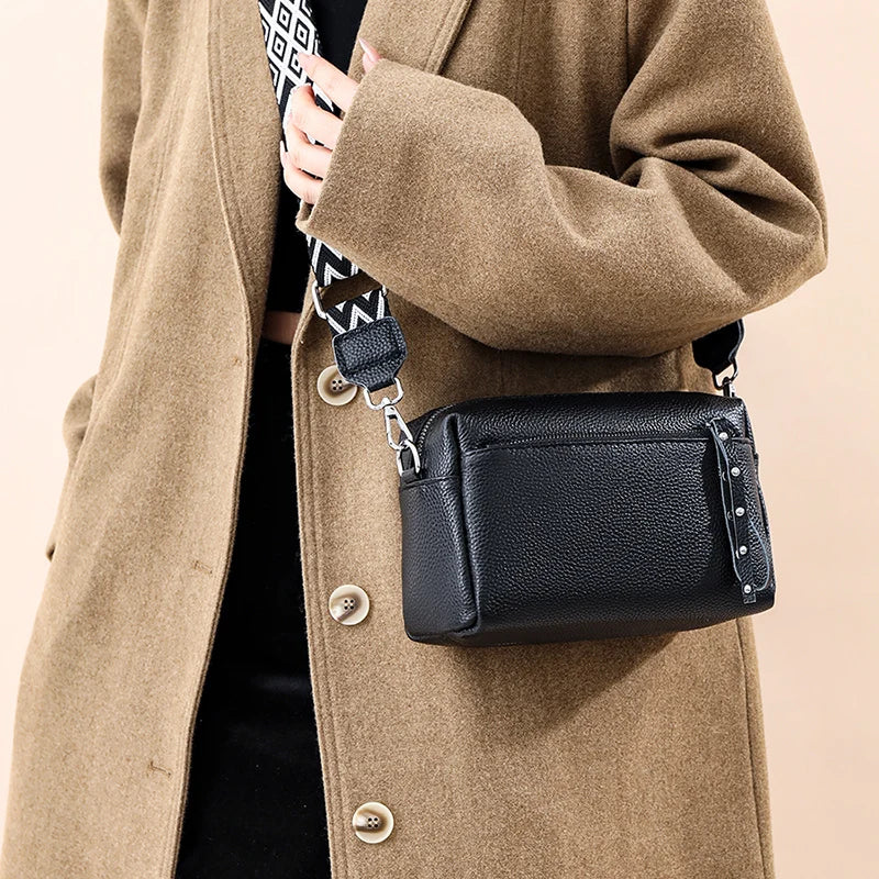 100% Cowhide 3 Layers Crossbody Shoulder Bag Luxury Genuine Leather Messenger Bag Fashion Daily Use For Women Wallet HandBag