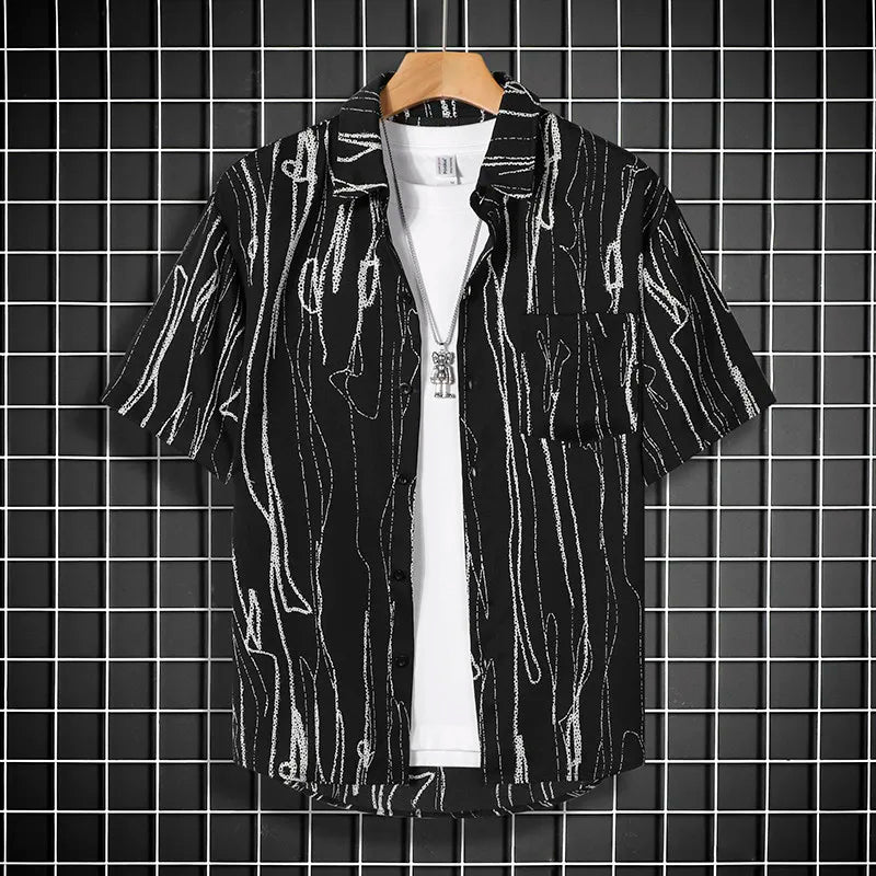 Stay Cool in Style Short Sleeve Men's Shirt Add Some Edge To Your Look with Our Short Sleeve Black Shirt for Men