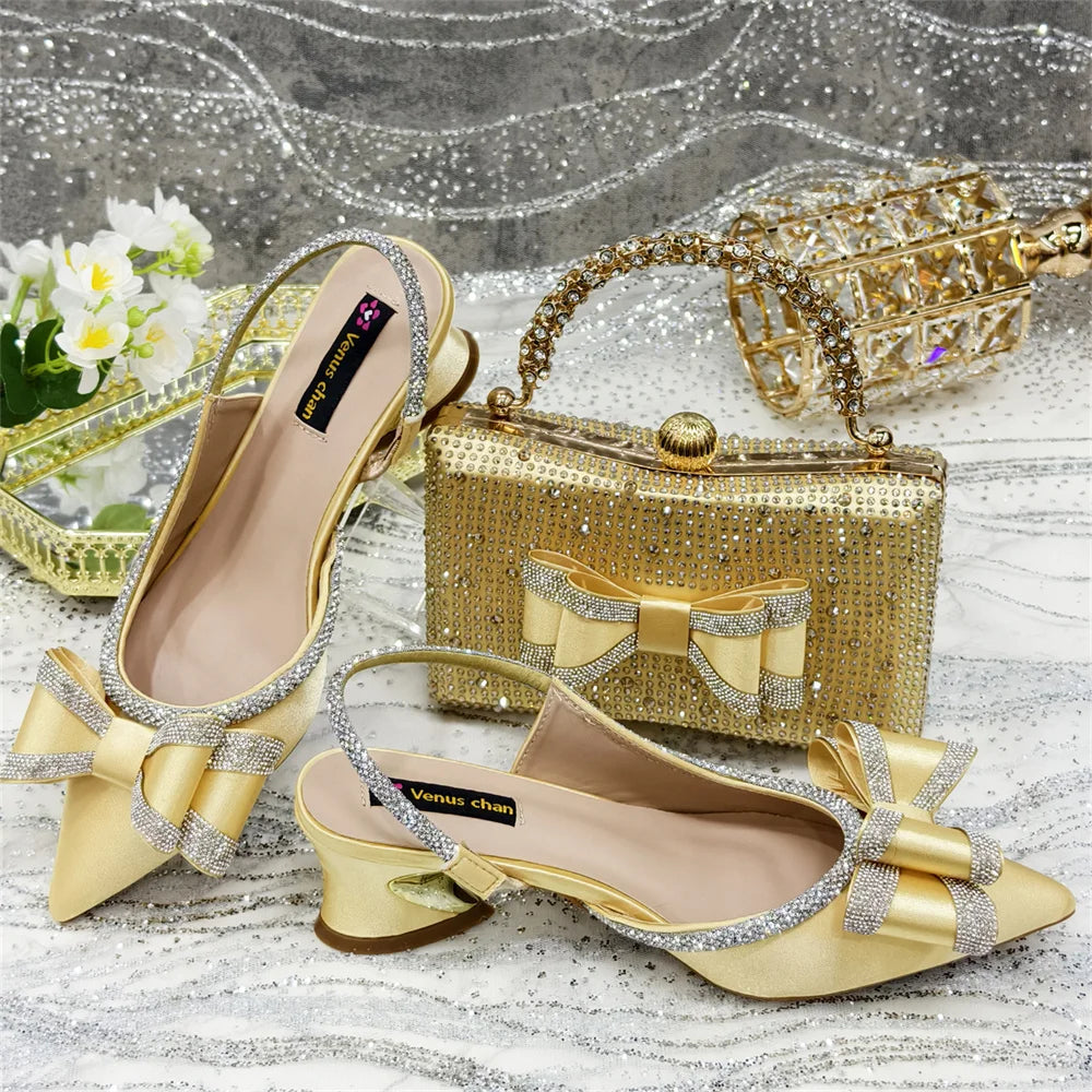 Yellow Women Shoes And Bag Set African Ladies Sandals High Heels Pumps Match With Handbag Clutch Escarpins Femmes Sandales CR373