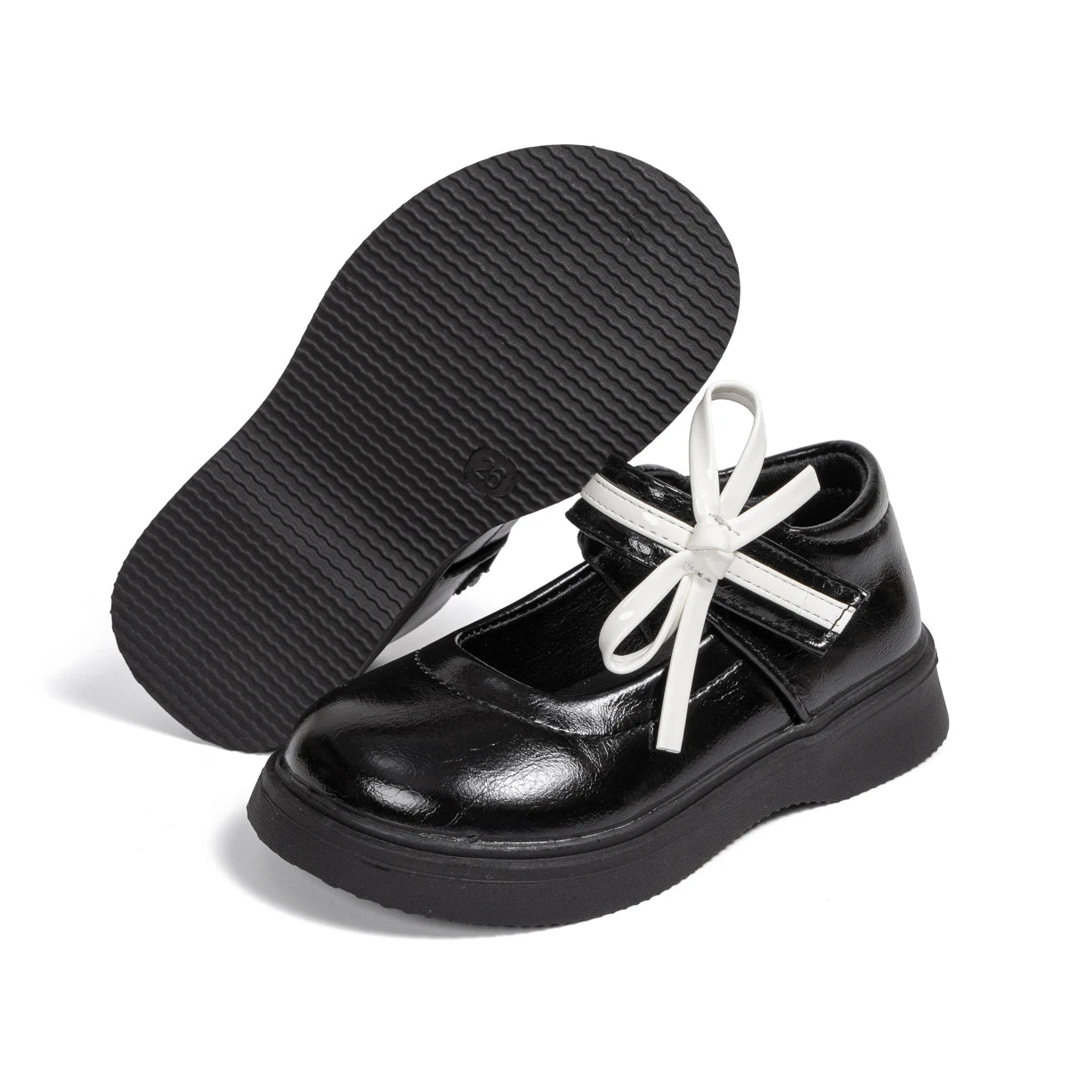 Classic Children's Leather Shoes Spring and Autumn Bow Metal Buckle Mary Jane Party Shoes Soft Bottom Black Princess Shoes