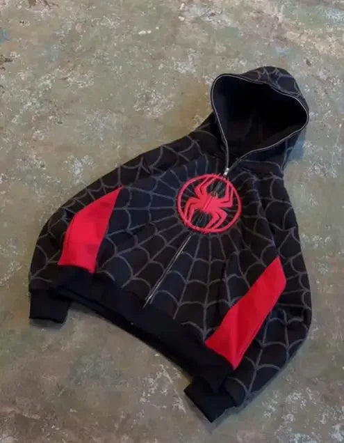 American Spider Vintage Zip Up Hoodie Y2K Clothes Mens Womens Spider Graphic Oversized Hoodies Sweatshirts Casual Jackets