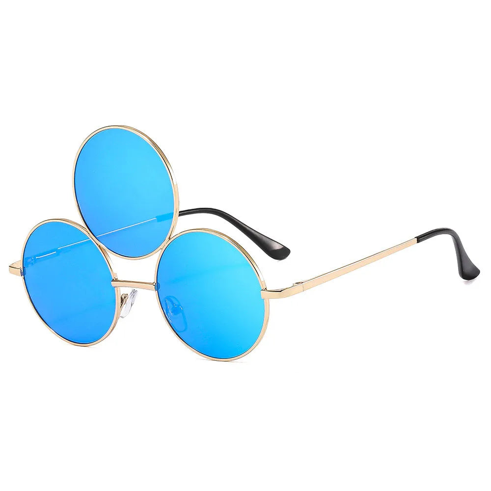 Sunglasses Third Lenses 3 Eyes Round Women Metal Fashion Vintage Sun Glasses For Men Fashion Eyewear Shades UV400 New 2023