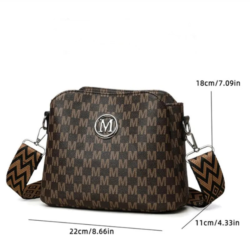 Synthetic Faux Leather Shoulder Bag For Women Retro Crossbody Bag with Golden "M" Monogram, Purse Work, Travel, Parties & Gifts