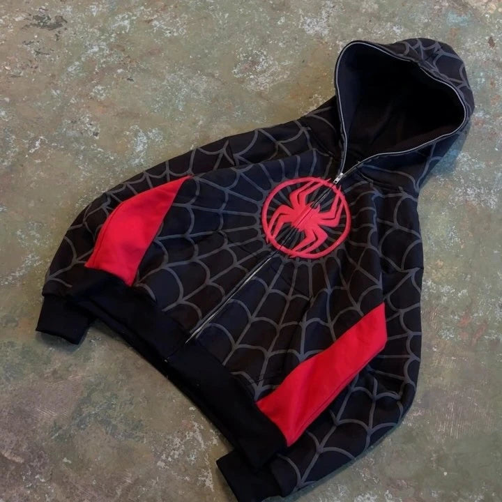 American Spider 3D Foaming Embroidery Zipper Hoodie Y2K Retro Gothic Harajuku Women Zip Up Jacket Hoodies Sweatshirt Men Clothes