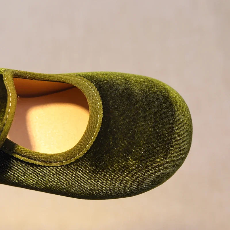 New 2025 Autumn Children Princess Shoes Girl's Ballet Flats Fashion Concise Style velvet Shallow Elegant All-match Kids Flats
