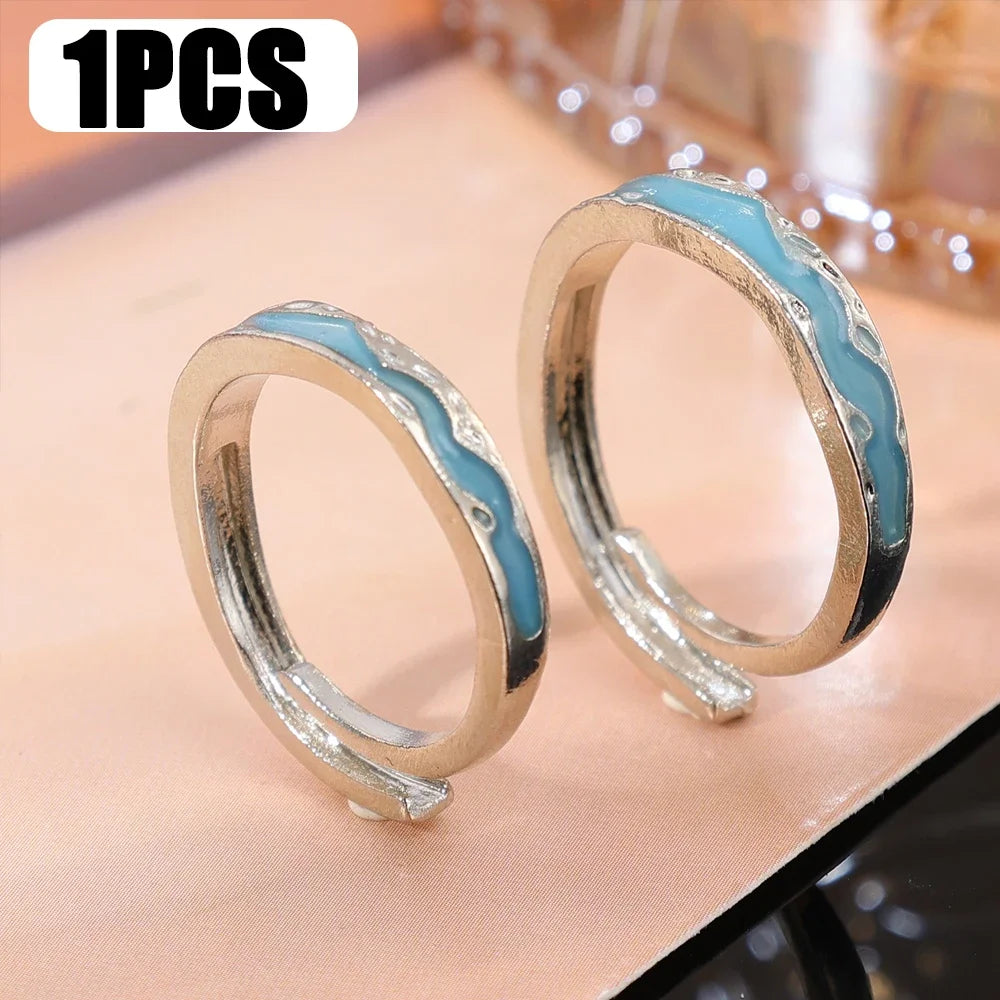 Romance Luminous Couple Ring Fashion Women Men Adjustable Finger Glow in Dark Blue Light Rings Vintage Luxury Love Couples Rings