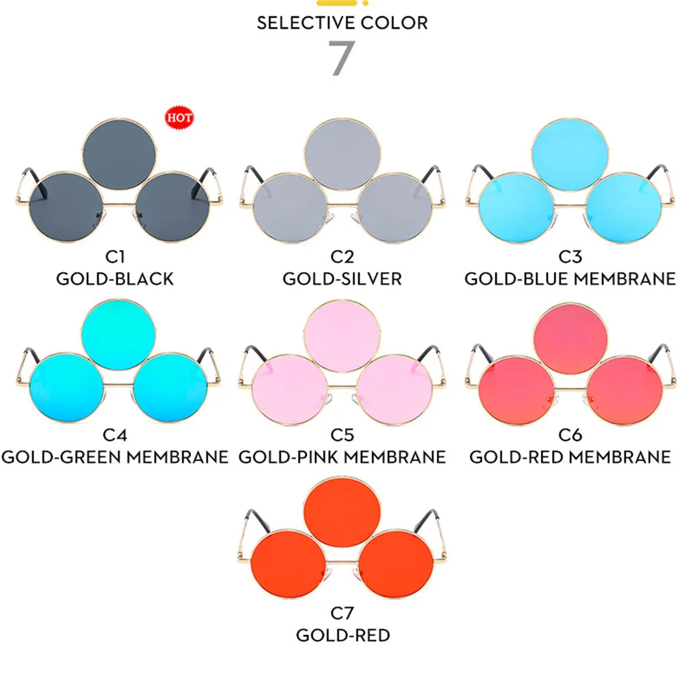 Sunglasses Third Lenses 3 Eyes Round Women Metal Fashion Vintage Sun Glasses For Men Fashion Eyewear Shades UV400 New 2023