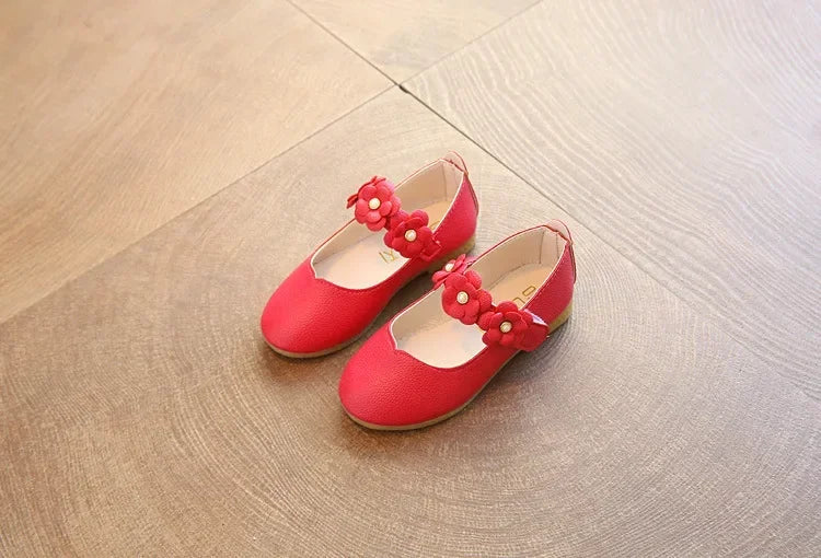 Spring and Autumn New Girls Leather Shoes Children Flats Princess Shoes Kids Flower Sweet for Wedding Cute Fashion Floral Flats