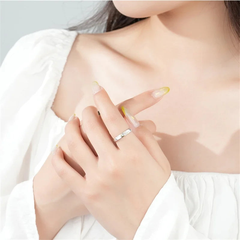 Trendy 925 Silver Ring For Men Women Jewelry Fashion Moon Sun Design Couple Ring Adjustable For Lover Wedding Accessories
