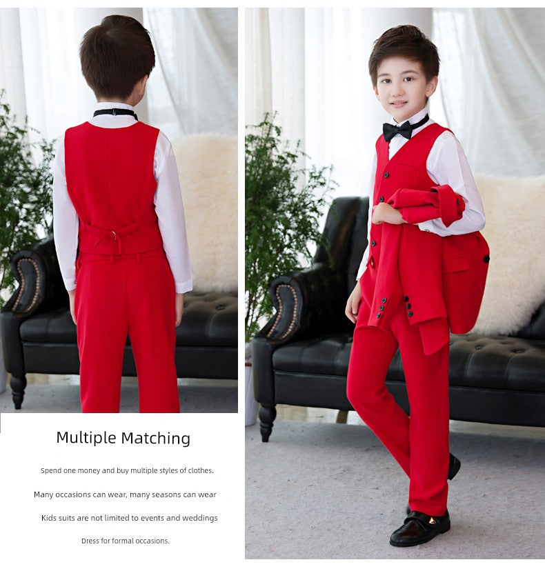 White Kids Boy Host Piano Handsome Suit