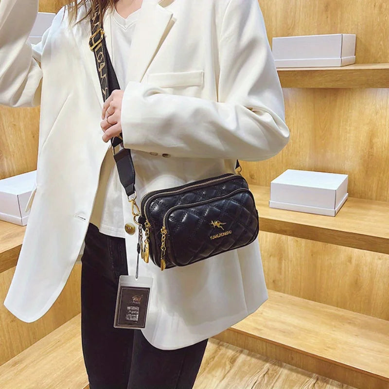 Argyle Pattern Simple Shoulder Bag, Versatile And Casual Crossbody Bag, Zipper Closure, No Print