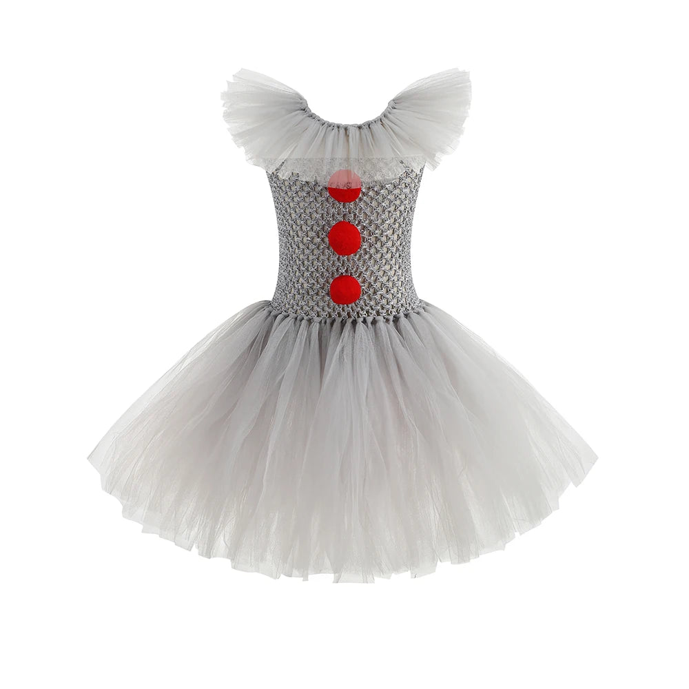 2025 Halloween Cosplay Costume For Kids Gray Joker Girls Tutu Dress Scary Clown Costume Carnival Party Dress Up